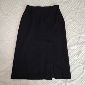 Vintage Joan Leslie Women 16W Midi Skirt Black Wool Blend Front Slit Lined